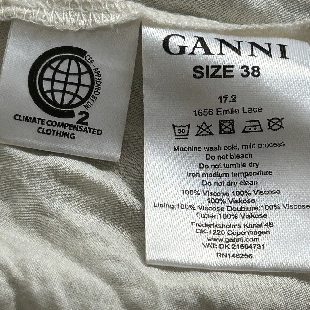 Ganni Dress “Emile” Broderie Anglaise Bell Sleeve in vanilla/blue Size 38 = US 6 - Picture 6 of 7